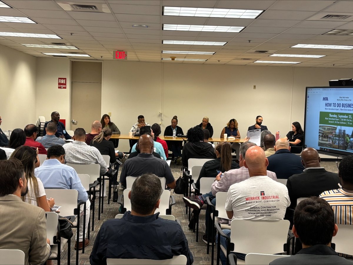 mdcspd's tweet image. On 8/1/25, MDAD &amp;amp; SPD hosted the August Outreach Meeting with over 40 small businesses in attendance. Firms learned about SBE-certified needs in facilities management, airport concession contracts &amp;amp; upcoming events. Join us 9/5 at 9:30 am. For more info call: 305-375-3111