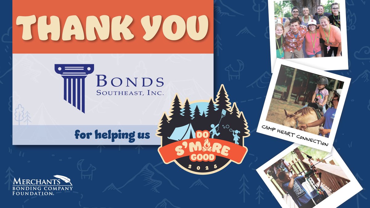 Giving S'More appreciation to <a href="/bonds_inc/">Bonds Southeast, Inc.</a> for supporting Camp Heart Connection! Their donation at the Explorer level will help kids facing childhood cancer enjoy a FREE summer camp experience. 

Learn more about our campaign here: merchantsbonding.com/Memorial-Grant…