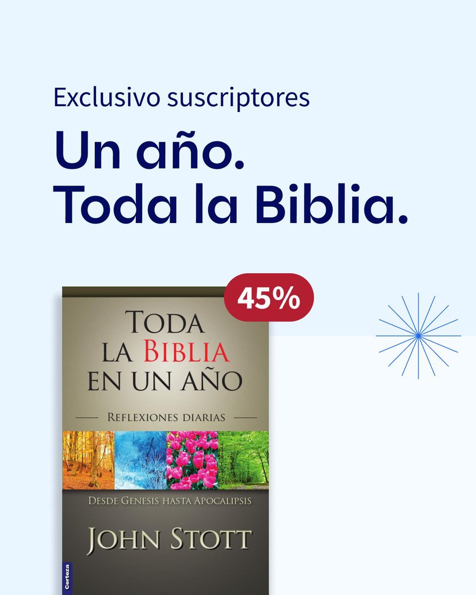 ¡Lee toda la Biblia en un año con la guía de John Stott! 📖
Este recurso es ideal para tu nuevo hábito diario. ¡Aprovecha el 45 % de descuento este mes y mejora tus devocionales diarios!
👉 buff.ly/yddMLXU