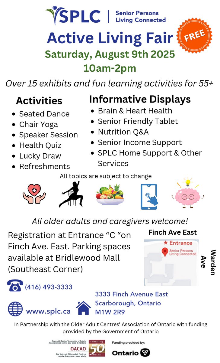🏃‍♂️ Seniors Active Living Fairs are coming to Ottawa and Scarborough August 9
Join us for local exhibits, wellness demos &amp; community connections—free and open to all.

#ActiveAging #HealthySeniors #Ottawa #Scarborough #OACAO #OntarioSeniors
