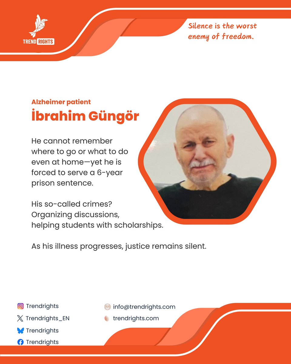 📌He cannot remember where to go or what to do even at home-yet he is forced to serve a 6-year prison sentence.
📍His so-called crimes?
Organizing discussions, helping students with scholarships.

İbrahimGüngör İnsanlıkBekliyor