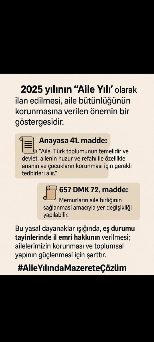 Aile bütünlüğü anayasal bir haktır ve bakanlığımız yıllardır öğretmenlere haklarını il emri ile teslim etmiştir. Bu yıl da binlerce ailenin kavuşması sağlanmalıdır.

#MebÖğretmeneİlEmri

<a href="/RTErdogan/">Recep Tayyip Erdoğan</a> 
<a href="/Yusuf__Tekin/">Yusuf Tekin</a> 
<a href="/_aliyalcin_/">Ali YALÇIN</a>  
<a href="/cftcblnt/">Bülent ÇİFTCİ</a>
<a href="/edipuzen/">Edip Üzen</a> 
<a href="/TalipGeylan06/">Talip Geylan</a>