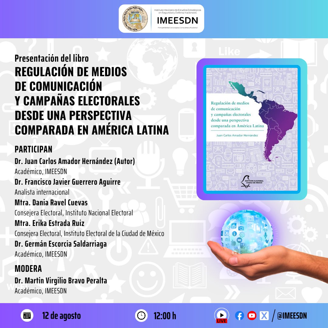 ¡Únete a la presentación del libro "Regulación de Medios de Comunicación y Campañas Electorales desde una Perspectiva Comparada en América Latina"! 🌎📰

Participan:
- <a href="/AmadorJCARLOS/">JUAN CARLOS AMADOR</a> 
- <a href="/pacoguerreroa65/">Francisco Guerrero</a> 
- <a href="/DaniaRavel/">Dania Ravel</a> 
- <a href="/ErikaStradaRuiz/">Erika Estrada</a> 
- <a href="/Escorci/">German Escorcia</a> 
Modera:
- <a href="/Virgilio_Bravo/">Dr. Virgilio Bravo</a>