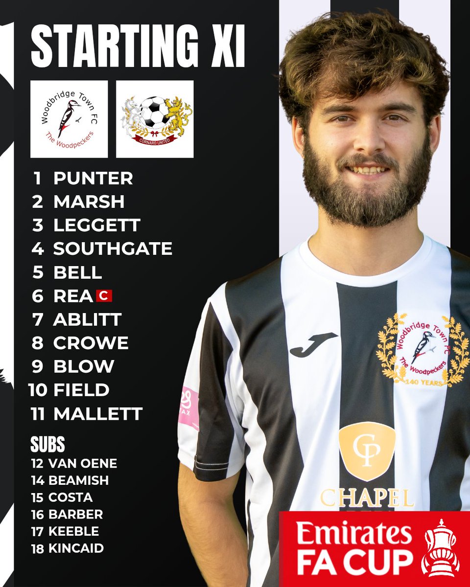 Our FA Cup starters!👀

🧢 Rea captains the side
⚡️ Ablitt starts
💨 Blow leads the line

UP THE PECKERS!🖤🤍

#WTFC #EmiratesFACup