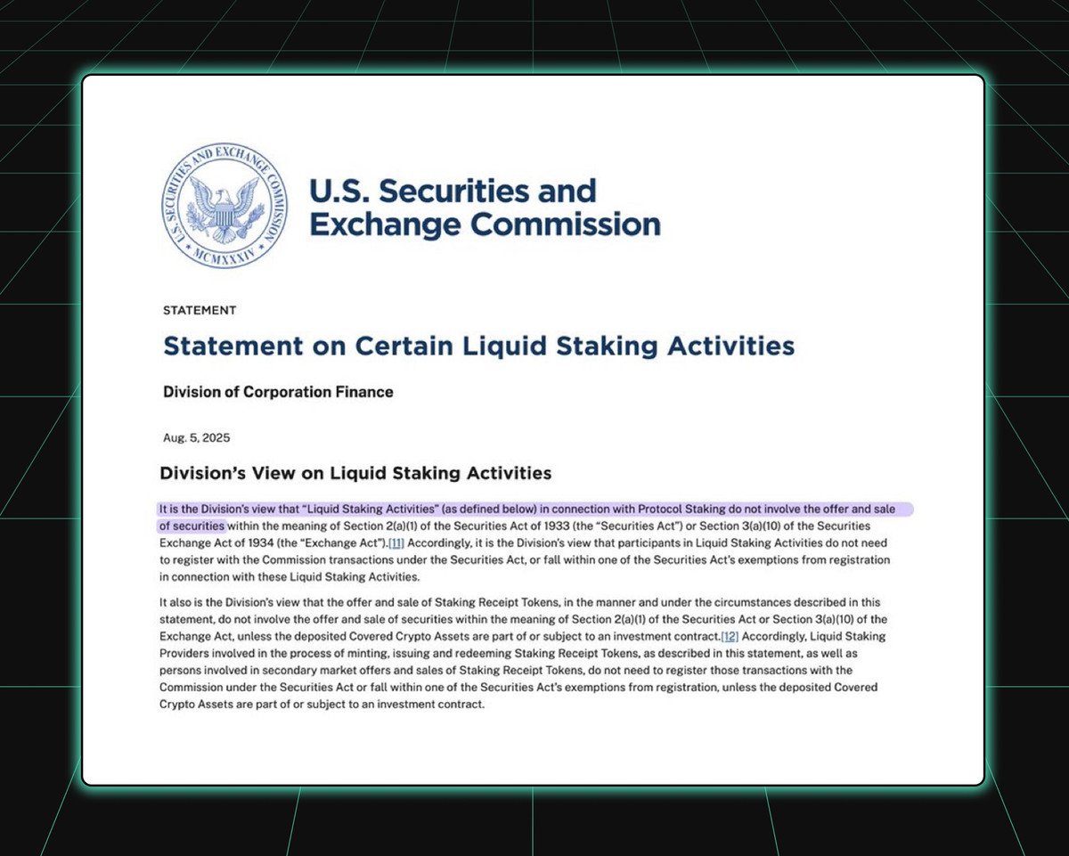 🚨 BREAKING: SEC says Liquid Staking activities and tokens are not securities!