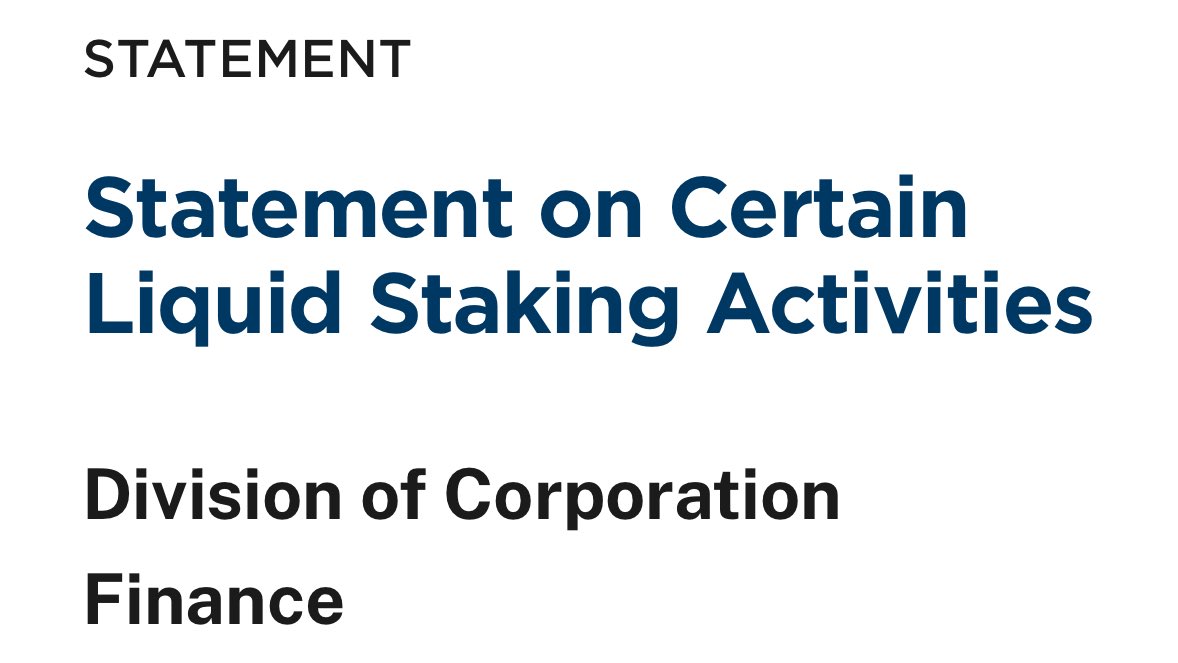 Ariel Givner (@givnerariel) on Twitter photo ๐จ The <a href="/SECGov/">U.S. Securities and Exchange Commission</a> finally dropped guidance on liquid staking activities.
In sum?
1) Liquid staking does NOT create a security tx; and
2) LSTs are NOT securities
Beautiful. ๐จ The <a href="/SECGov/">U.S. Securities and Exchange Commission</a> finally dropped guidance on liquid staking activities.
In sum?
1) Liquid staking does NOT create a security tx; and
2) LSTs are NOT securities
Beautiful.