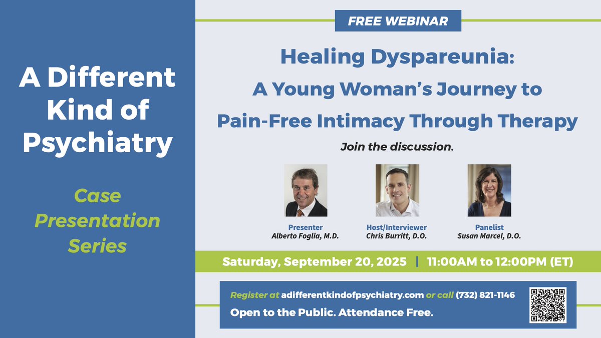 ACO_Orgonomy's tweet image. Alberto Foglia, M.D., presents“Healing Dyspareunia: A Young Woman’s Journey to Pain-Free Intimacy Through Therapy” on  September 20, 2025 @ 11:00 AM (ET)

Register for the FREE  webinar:
us02web.zoom.us/.../reg.../WN_…

#orgonomy #psychiatry #psychology #dyspareunia #therapy #intimacy