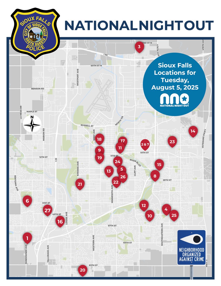 Join us tonight for National Night Out--a great opportunity to meet your local officers, connect with neighbors and enjoy a fun evening.  Check out the map for all the event locations. /737 #NationalNightOut
