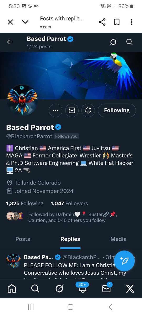 KJW (@hawkesbay69) on Twitter photo Can we connect this patriot with more great followers, please give <a href="/BlackarchParrot/">Based Parrot</a> a F&R ๐ช๐ซถ๐๐ฅ๐บ๐ธ Can we connect this patriot with more great followers, please give <a href="/BlackarchParrot/">Based Parrot</a> a F&R ๐ช๐ซถ๐๐ฅ๐บ๐ธ