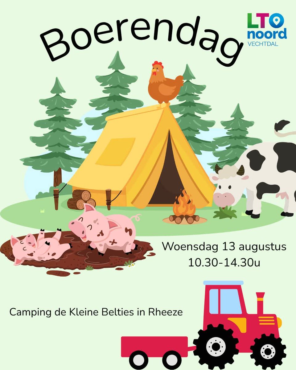 <a href="/LTOVechtdal/">LTO Noord, afdeling Vechtdal</a> Op woensdag 13 augustus is de jaarlijkse boerendag bij De Kleine Belties in Rheeze. Komt allen!