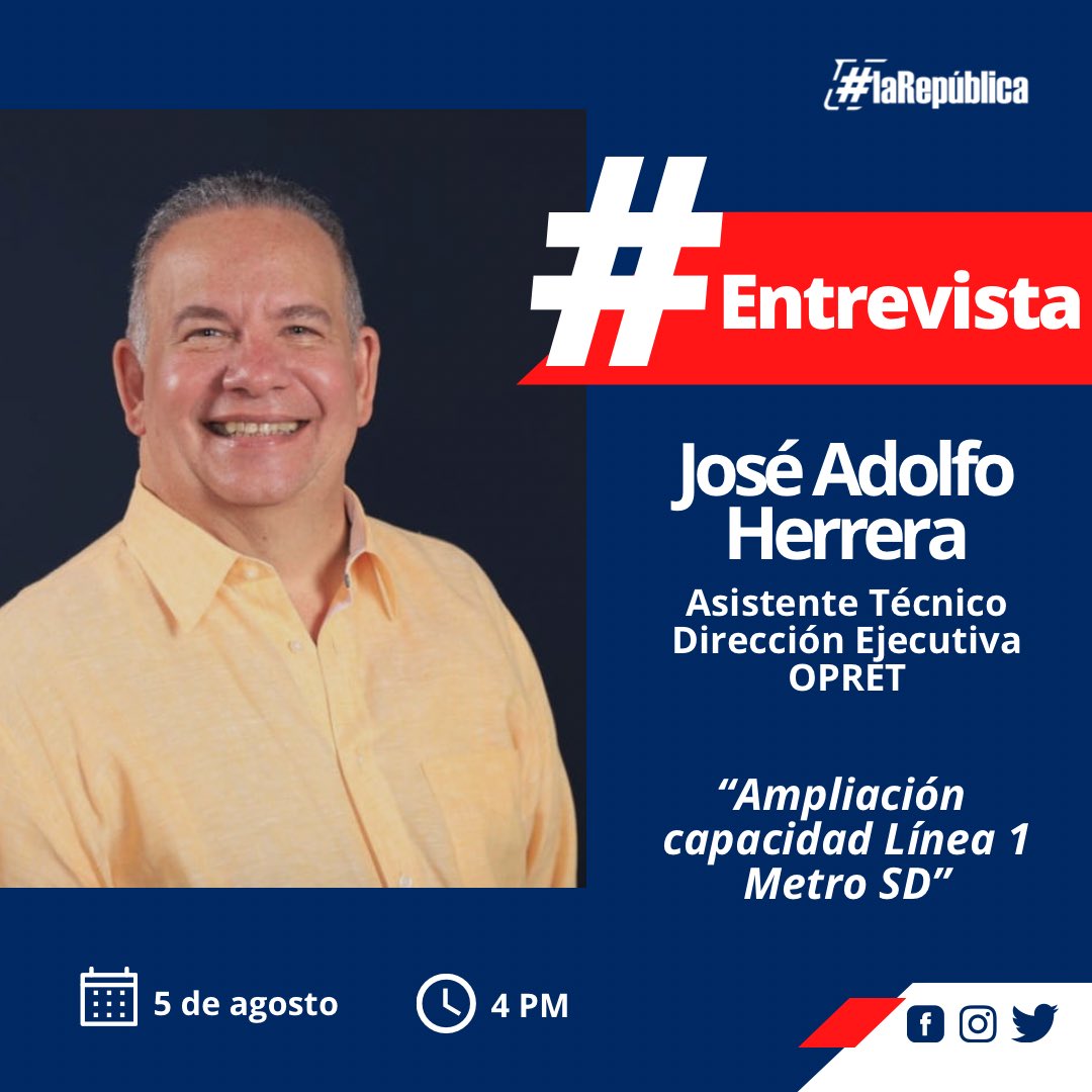 La República Radio (@larepradio) on Twitter photo HOY en #LaRepúblicaRadio hablamos de los avances en la capacidad del metro de Santo Domingo, con José Adolfo Herrera, asistente técnico de la dirección ejecutiva de <a href="/OPRET_RD/">Oficina para el Reordenamiento del Transporte</a>
En vivo a partir de las 4pm por La Nota 95.7fm 📻🎙️
<a href="/BaezDerik/">Derik Báez Torres</a> <a href="/RDelgadilllo/">Ramieri Delgadillo Santana | Periodista</a> HOY en #LaRepúblicaRadio hablamos de los avances en la capacidad del metro de Santo Domingo, con José Adolfo Herrera, asistente técnico de la dirección ejecutiva de <a href="/OPRET_RD/">Oficina para el Reordenamiento del Transporte</a>
En vivo a partir de las 4pm por La Nota 95.7fm 📻🎙️
<a href="/BaezDerik/">Derik Báez Torres</a> <a href="/RDelgadilllo/">Ramieri Delgadillo Santana | Periodista</a>