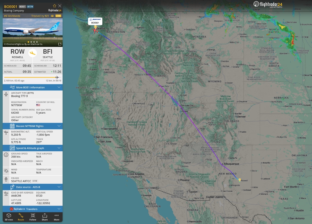 Flight Radar 24 reporta que, #Boeing acaba de añadir un quinto avión de prueba al programa de pruebas de certificación, del aún por estrenar comercialmente, Boeing 777X. Este es el primer 777-9 nuevo que vuela en casi 5 años.