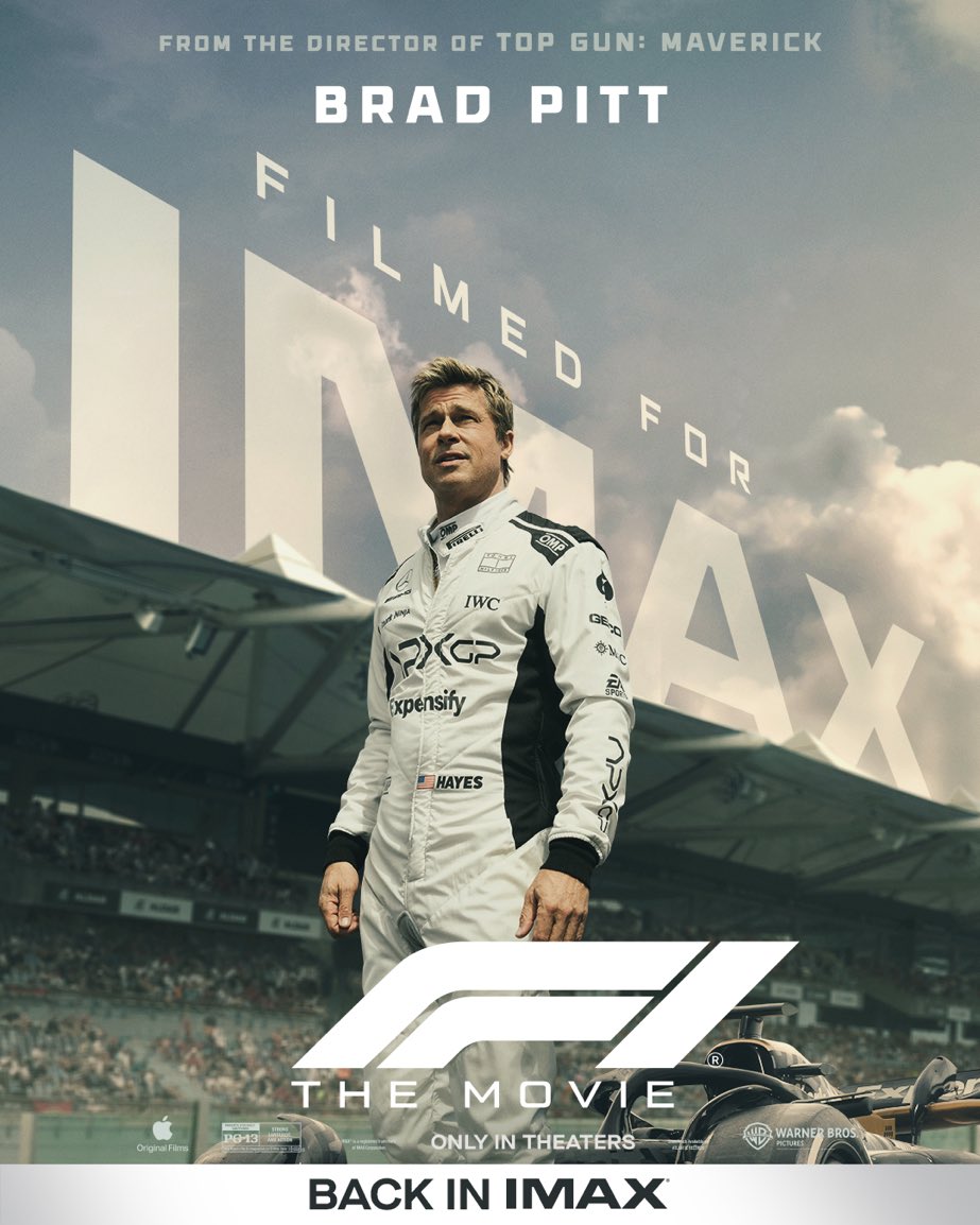 That’s it!
#BradPitt is making a comeback to IMAX theatres this week, as IMAX kicks off pre-sales for #F1TheMovie’s return at US #BoxOffice and over 30 markets overseas starting tomorrow depending on the market.
#F1 has already outgrossed #TheFinalReckoning &amp;