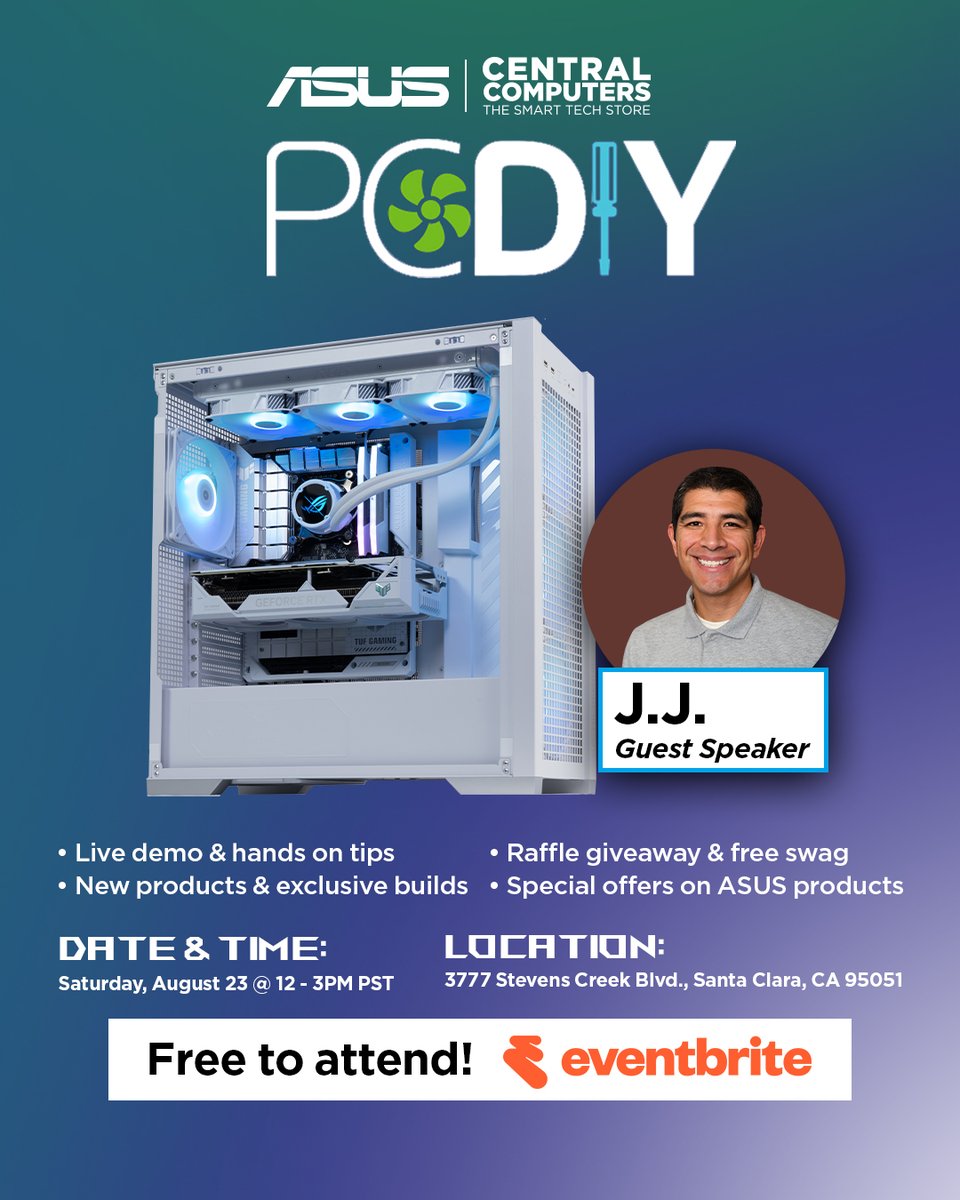 We’ve got exciting news! 🤩 Central Computers is partnering up with ASUS for an exclusive PC DIY event and YOU’RE invited. Experience building a better PC together with live demos, snacks, and giveaways! 
 
You can expect: 

🚶‍♂️ Free admission 
👋 Live demos 
🖥️ PC showcases 
📲