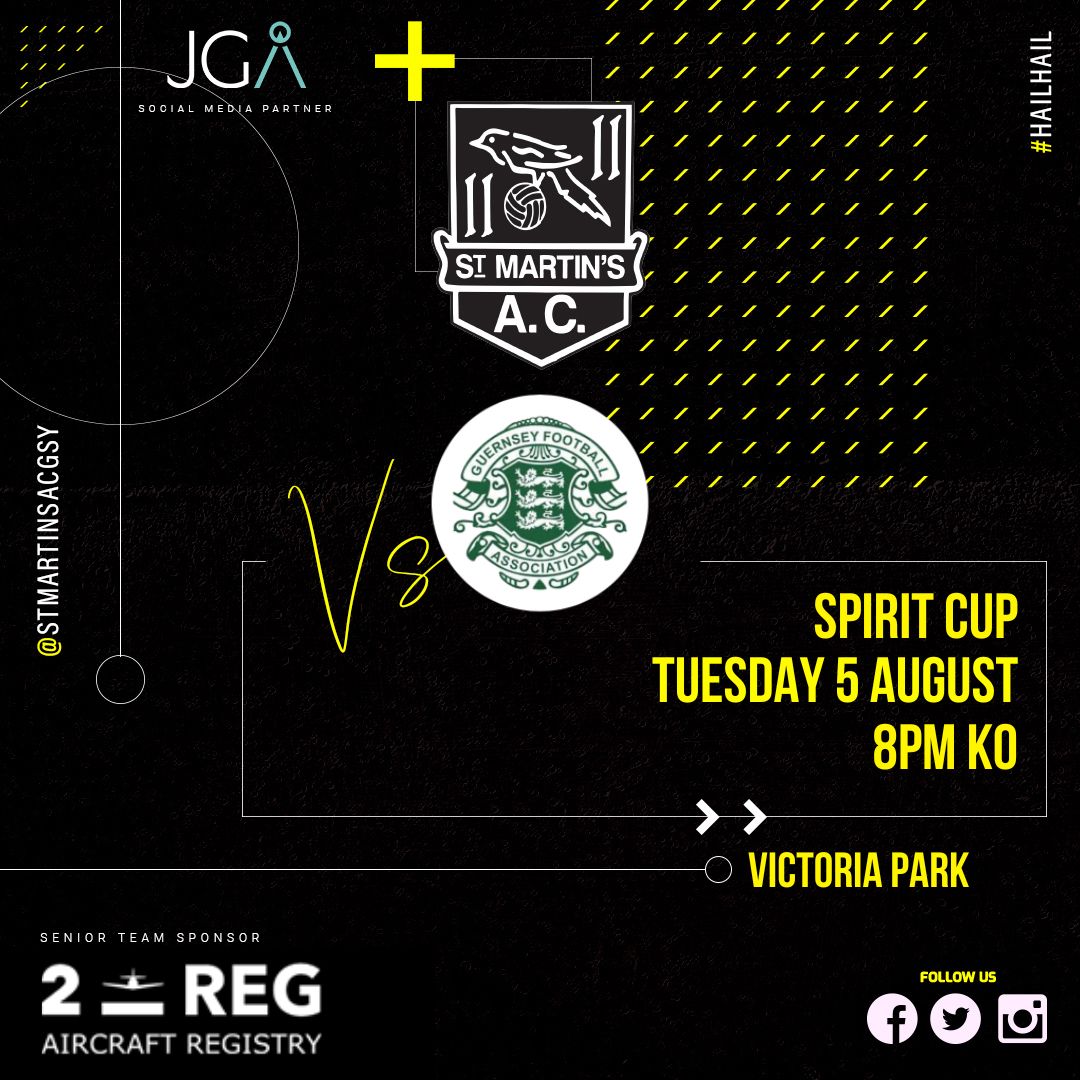 StMartinsAC's tweet image. Our first team are back in action this evening where they take on the Guernsey Development team in the Spirit Cup Srni Final 🏆⚽️

🆚 Guernsey Development
📆 Tuesday 5 August
⏰ 8pm ko
🏟️ Victoria Park Stadium 

Best of Luck to all involved! 👏

#HAILHAIL ⚫ ⚪