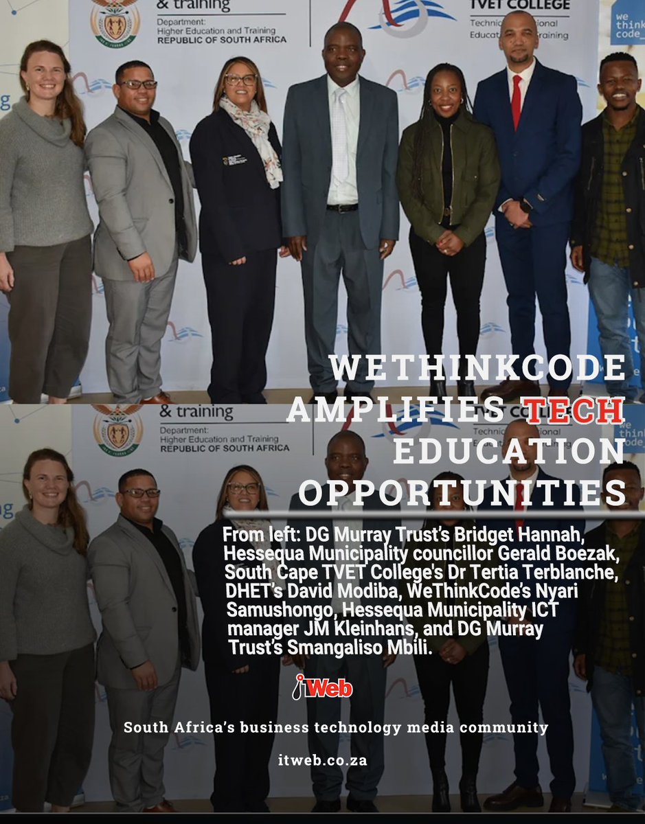 ITWeb's tweet image. Software development academy WeThinkCode has partnered with South Cape TVET College to support a cohort of 30 students at the Hessequa Campus in Riversdale.
itweb.co.za/article/wethin…
#wethinkcode #education