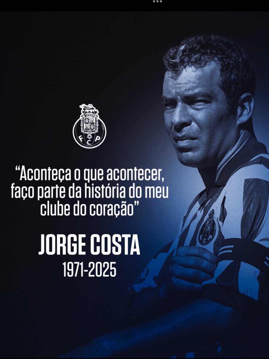 jcsqueiroz's tweet image. Das várias camisolas que tenho do FCPorto só uma tinha o nome de um jogador, o de JORGE COSTA, não por ser o melhor ou o mais evoluído tecnicamente, mas sim por ser o que melhor personalizava o que era ser Porto, a sua garra o amor ao clube…
Descansa em paz capitão 🙏