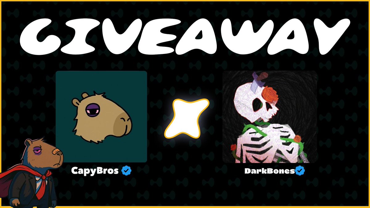 CapyBros (@capybros1) on Twitter photo New X Collaboration & Giveaway! 🐾
CapyBros X <a href="/Darkbones_SOL/">💀Darkbones_SOL💀</a> has teamed up to bring exclusive spots for our holders on Discord!
Still love BurgerCapy? We’re giving away 2 GTD FREE spots on this tweet!
Follow us + <a href="/Darkbones_SOL/">💀Darkbones_SOL💀</a>
Like + RT + Tag a 2 New X Collaboration & Giveaway! 🐾
CapyBros X <a href="/Darkbones_SOL/">💀Darkbones_SOL💀</a> has teamed up to bring exclusive spots for our holders on Discord!
Still love BurgerCapy? We’re giving away 2 GTD FREE spots on this tweet!
Follow us + <a href="/Darkbones_SOL/">💀Darkbones_SOL💀</a>
Like + RT + Tag a 2