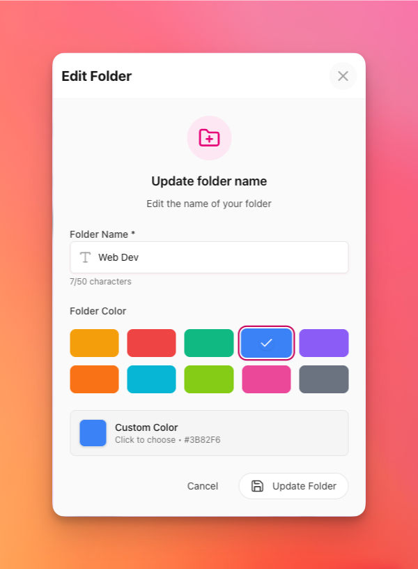 TooliaApp's tweet image. Spice up your Toolia folders by selecting a color or choosing a custom one for a perfect match.