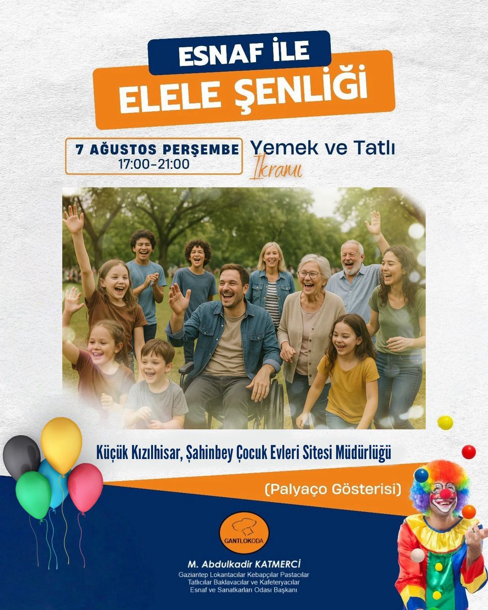 Davetlisiniz..

Gaziantep Lokantacılar Baklavacılar odası üye ve gönüllü esnafları olarak 
şehrimizde bulunan 
Huzurevi,Çocuk yuvası ve Engelsiz yaşam merkezi bireyleri kardeşlerimiz ile buluşuyoruz.

Katılımınızdan onur duyar saygılar sunarım.

Tarih,
Perşembe günü
07.08.2025