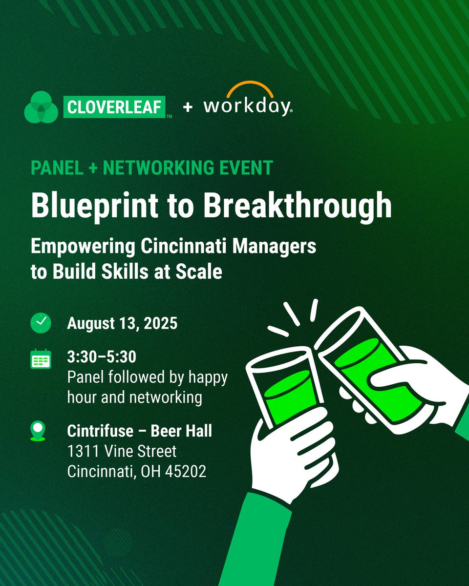 Managers aren’t just part of the learning strategy. They are the learning strategy.

Join Cloverleaf and Workday on August 13 in Cincinnati for a live panel on what it really takes to:

🎟️ Space is limited—RSVP today: cloverleaf.me/workday-clover…

#Workday #Cloverleaf