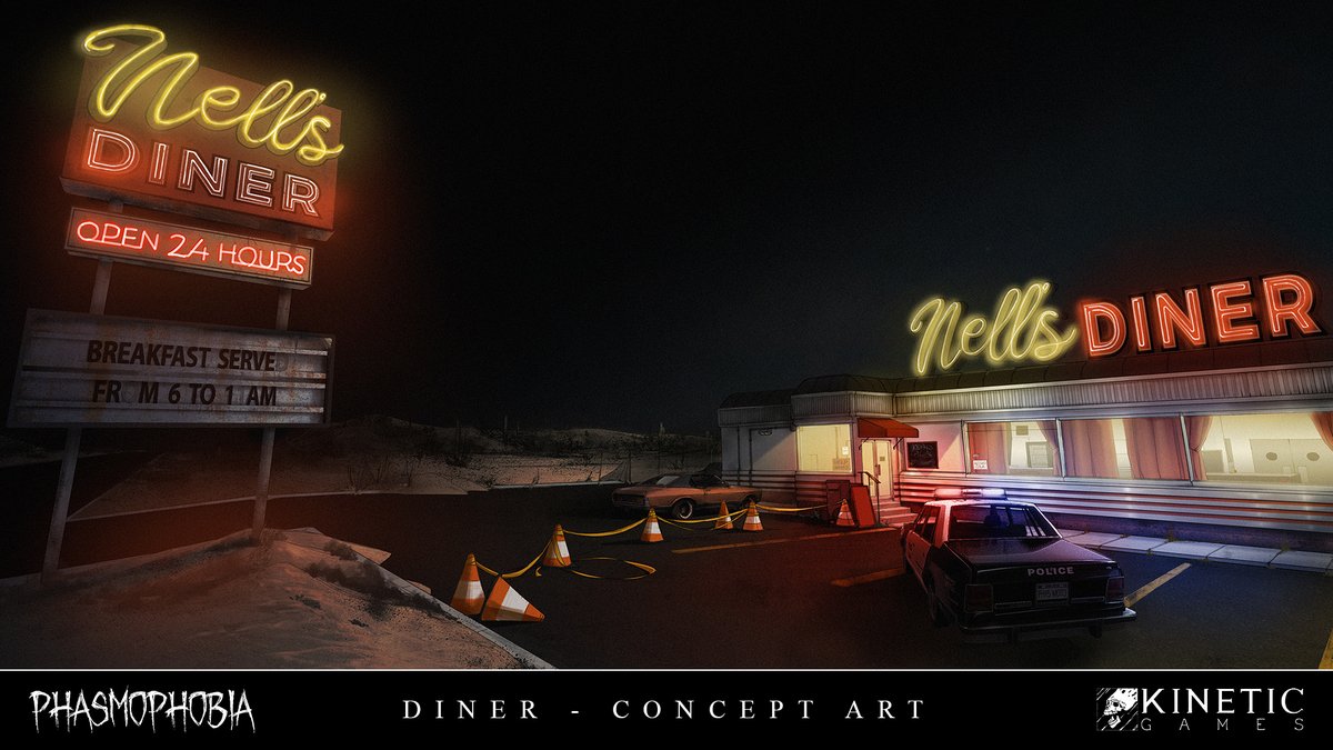 Finally, the next #Phasmophobia map has been revealed.

Nell's Diner opens for business later in 2025.

More details soon.