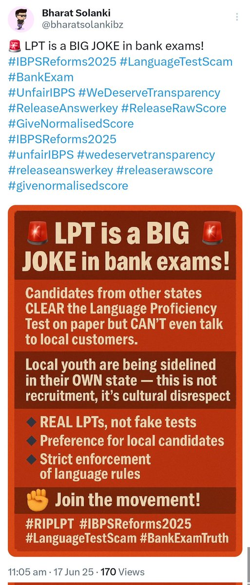 bharatsolankibz's tweet image. 🚨 Power of a Strong Tweet Campaign 💥
One tweet can be ignored.
But a series of sharp, fact-based, bold tweets builds pressure, grabs attention &amp;amp; forces change!

🔥 From exposing LPT failures
✊ To demanding IBPS reforms

#IBPSReforms2025 #IBPS #SBI
#LanguageTest #bankexam #LLPT