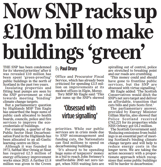 The SNP has spent over £10 million of your money on "decarbonising buildings".

Instead of virtue-signalling, this money should have gone to struggling frontline public services.