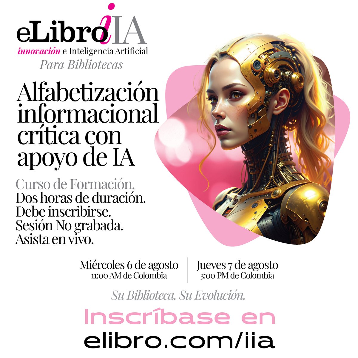 Alfabetización informacional crítica con apoyo de IA.- Inscríbase para acceder al curso de este Miércoles o Jueves en: elibro.com/iia
La sesión no será grabada. ¡Esperamos su asistencia en vivo! ¡No se lo pierda!