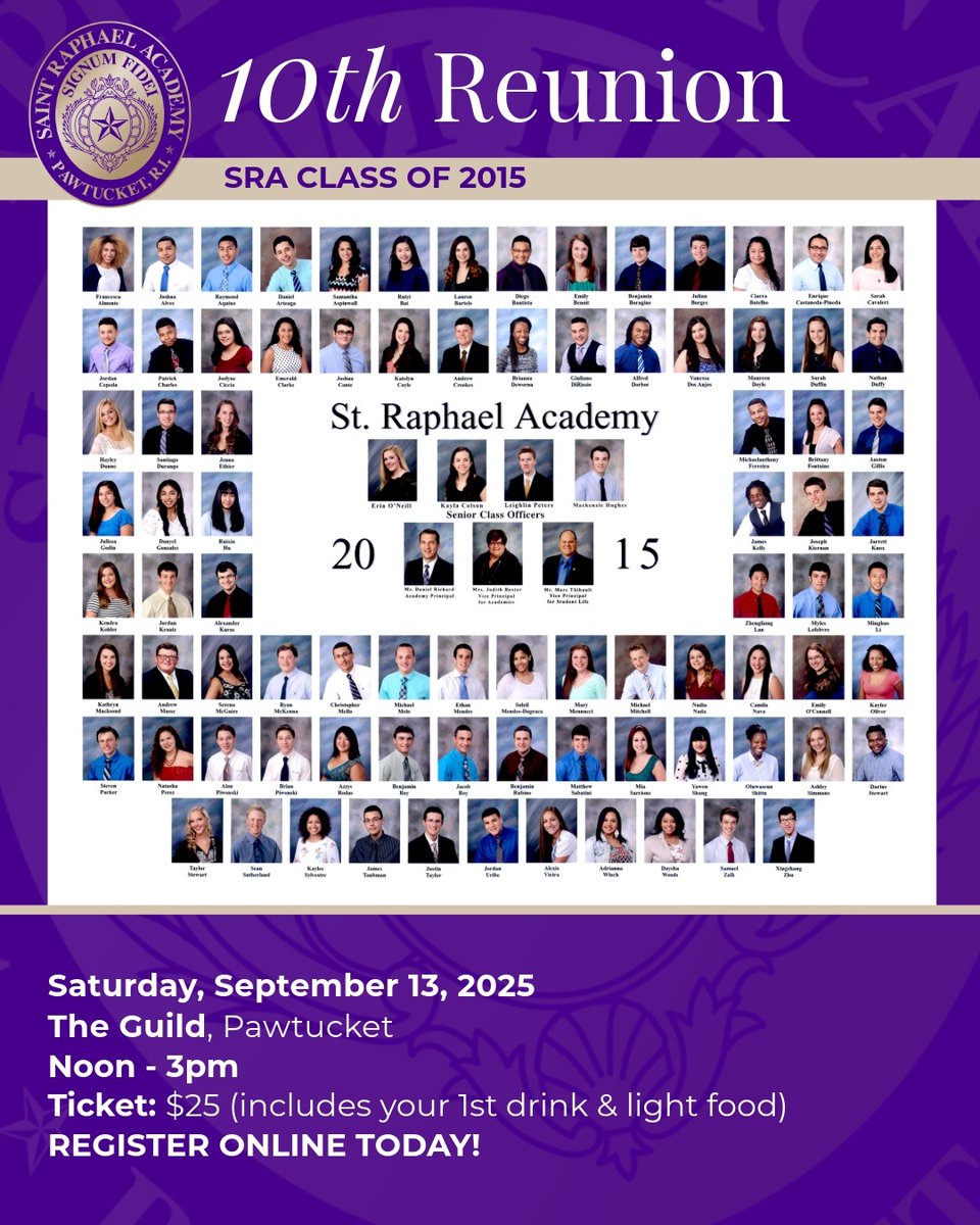 💜 🎉💛 𝐒𝐚𝐢𝐧𝐭𝐬 𝐂𝐥𝐚𝐬𝐬 𝐨𝐟 𝟐𝟎𝟏𝟓💜🎉💛

Come celebrate 10 years with the Saints Class of 2015 on September 13th 12-3 p.m. at The Guild! 

🔗 Register here: saintrays.org/alumni/class-r… (𝘓𝘪𝘯𝘬 𝘐𝘯 𝘉𝘪𝘰)