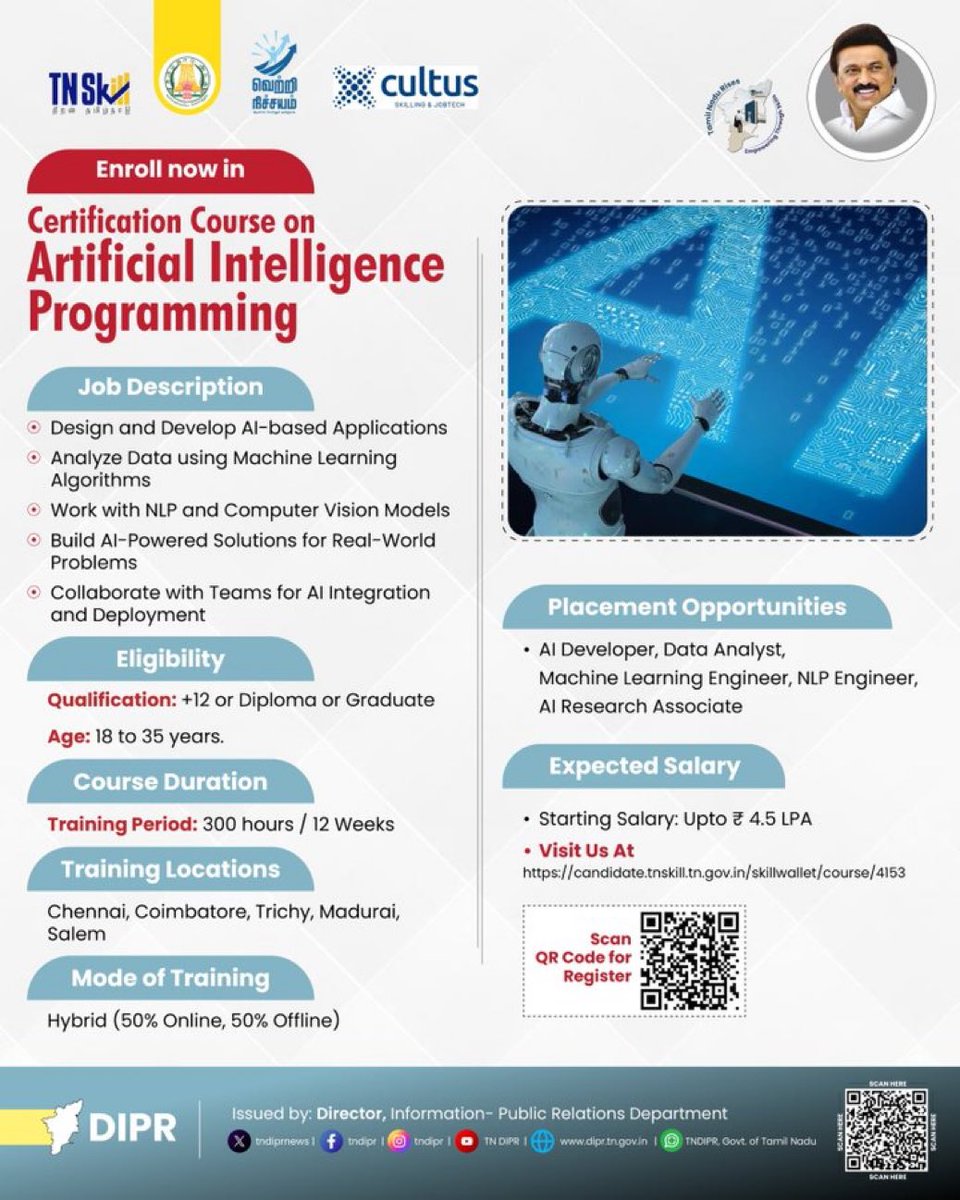21sparksacademy's tweet image. மாணவர்களே பயன்படுத்திக் கொள்ளுங்கள்.

Course - Artificial Intelligence Programming 

#AI #Training