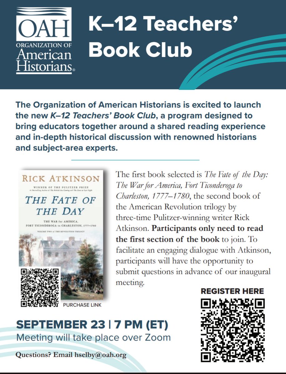 Join our book club! Nerd out over the American Revolution with other teachers AND historian/author Rick Atkinson 🤓😎 #SSchat us06web.zoom.us/meeting/regist…