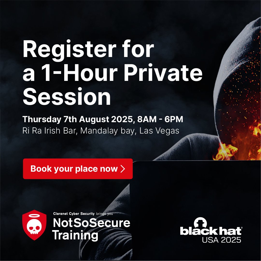 Still in Vegas for <a href="/BlackHatEvents/">Black Hat</a> 2025? Let’s catch up for 1-hour private sessions. Receive a limited edition #ClaranetCyberSecurity Polo Shirt too. Book now - claranet.com/us/blackhat/us…

#BHUSA #OffensiveSecurity