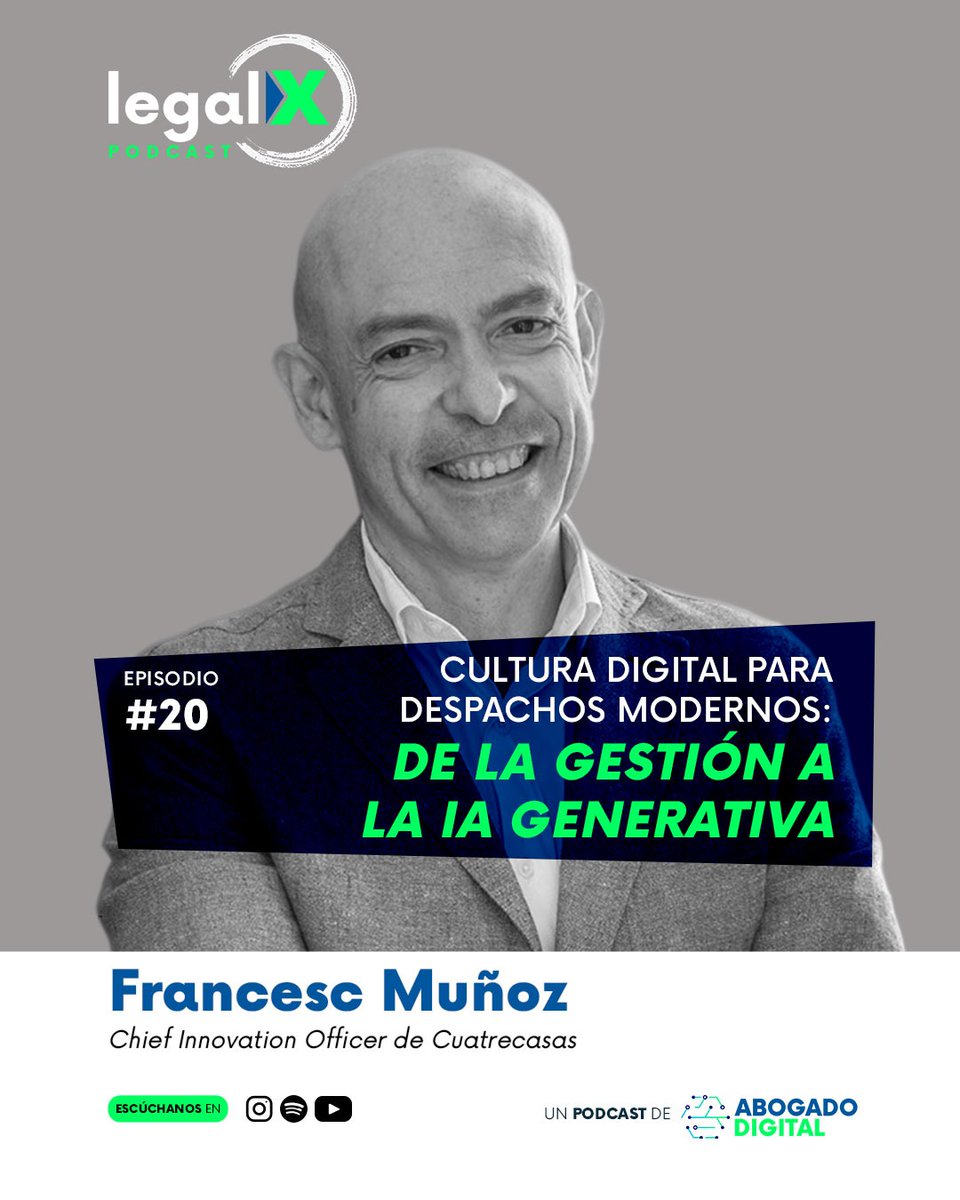¡Nuevo episodio de LegalX Podcast!, <a href="/francescmunoz/">Francesc Muñoz</a>, Chief Innovation Officer de @Cuatrecasas, comparte cómo construir una cultura digital en despachos, integrar inteligencia artificial generativa y alinear la innovación con la estrategia del negocio. 🔗 youtube.com/watch?v=x6ZaE3…