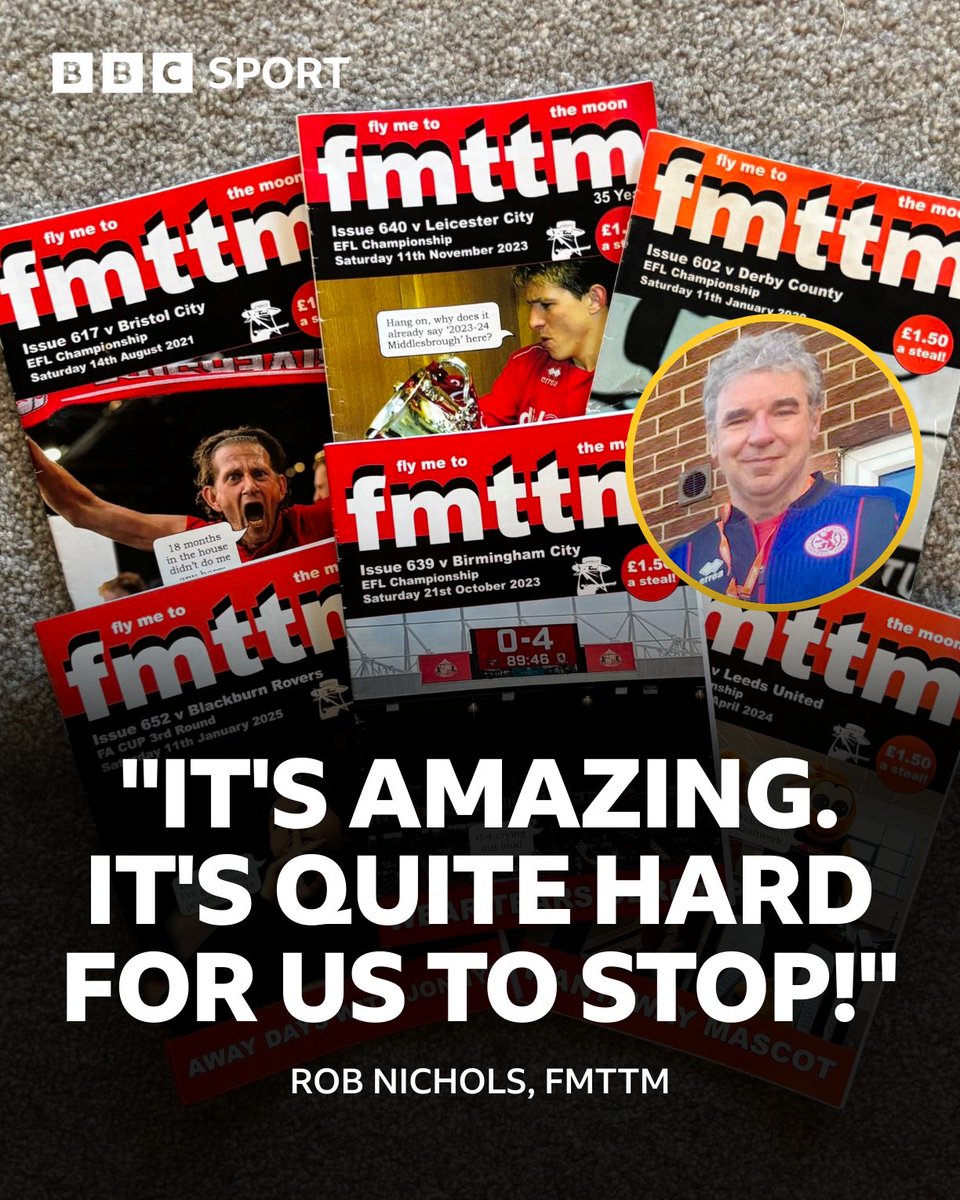 According to research, Fly Me To The Moon has published "more issues than any other fanzine in the world" 🤯📚

#Boro | #UTB | #BBCFootball