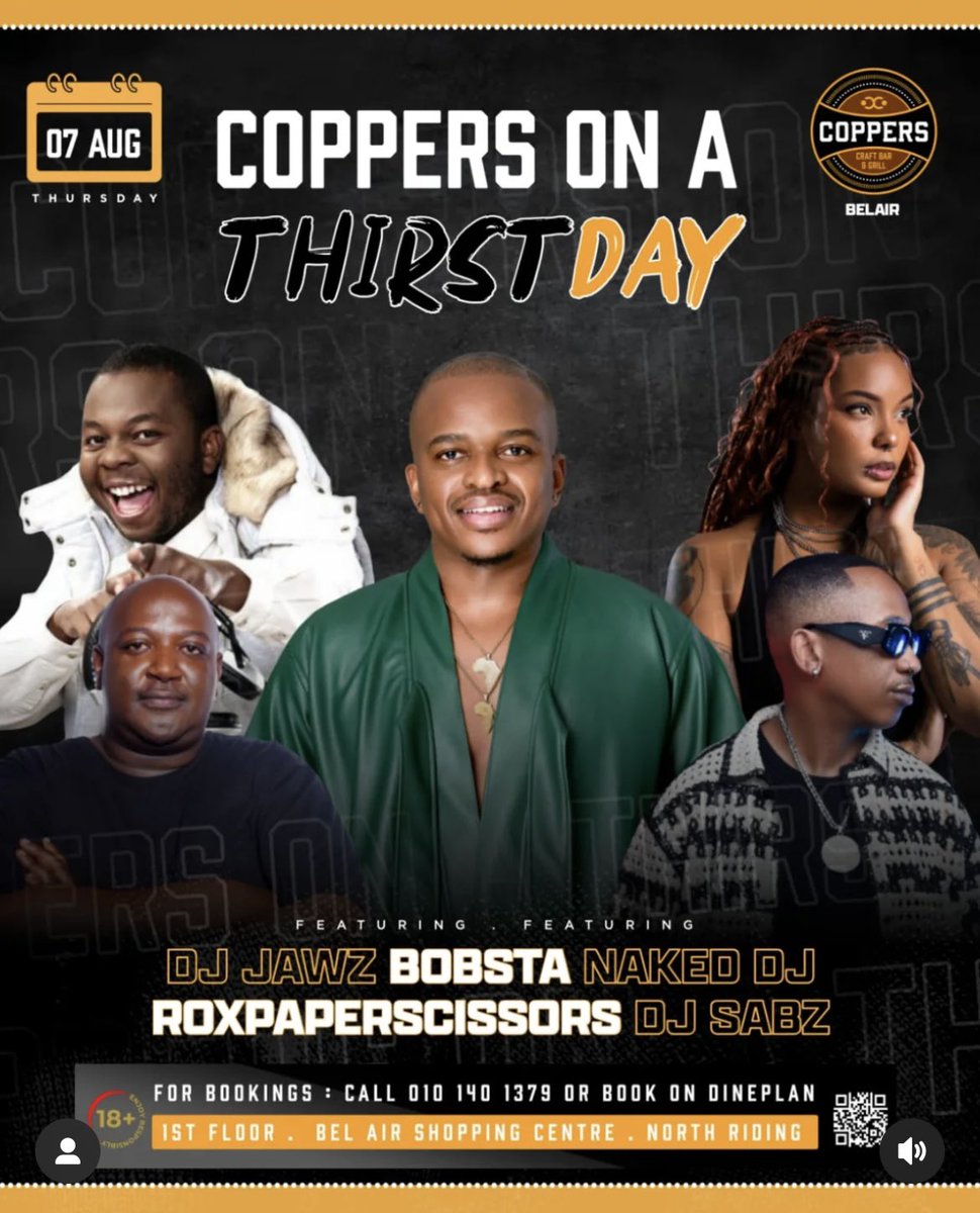 IG : @naked_dj (@naked_dj) on Twitter photo Thirstday | 7 AUG | Northriding | <a href="/CoppersBar/">Coppers Bar & Grill</a> 🥳 After Work | 18:00 | <a href="/DJJawzLive/">DJ JAWZ LIVE STREAM ABOUT FOKOL</a> | <a href="/roxroberson/">Roxpaperzscissors</a> | <a href="/Bobstadj/">Bobby Ewing</a> | <a href="/DjSabz_ZA/">#SoulTrain</a> | and Me | Thirstday | 7 AUG | Northriding | <a href="/CoppersBar/">Coppers Bar & Grill</a> 🥳 After Work | 18:00 | <a href="/DJJawzLive/">DJ JAWZ LIVE STREAM ABOUT FOKOL</a> | <a href="/roxroberson/">Roxpaperzscissors</a> | <a href="/Bobstadj/">Bobby Ewing</a> | <a href="/DjSabz_ZA/">#SoulTrain</a> | and Me |