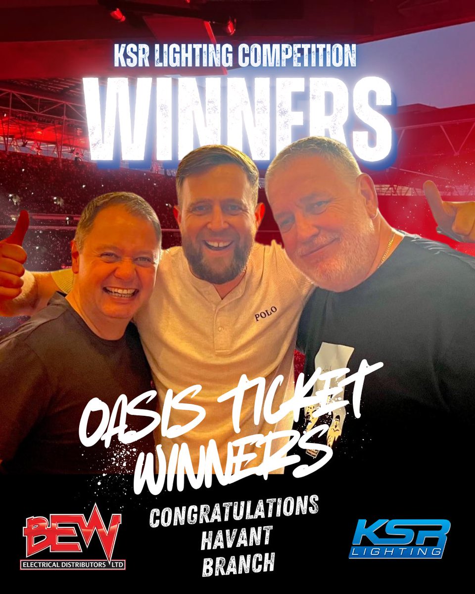 BEW ELECTRICAL (@bew_electrical) on Twitter photo 🎸 Oasis Ticket Winners! 🎶
Big congratulations to our BEW Havant branch, winners of the <a href="/KSRLighting/">KSR Lighting</a> sales incentive! 🙌
Memories for the two lucky team members that will live forever! 🎤🤩
Huge thanks to KSR for the supersonic night and top-tier hospitality! ⭐ 🎸 Oasis Ticket Winners! 🎶
Big congratulations to our BEW Havant branch, winners of the <a href="/KSRLighting/">KSR Lighting</a> sales incentive! 🙌
Memories for the two lucky team members that will live forever! 🎤🤩
Huge thanks to KSR for the supersonic night and top-tier hospitality! ⭐