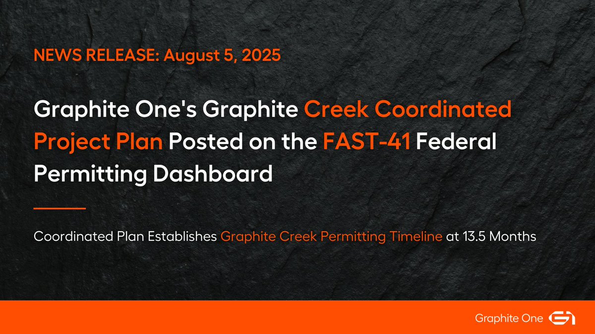 GraphiteOne's tweet image. Graphite One&apos;s $GPH.V | $GPHOF Graphite Creek Coordinated Project Plan Posted on the FAST-41 Federal Permitting Dashboard

▶️ Full Release: hubs.li/Q03BkrMD0