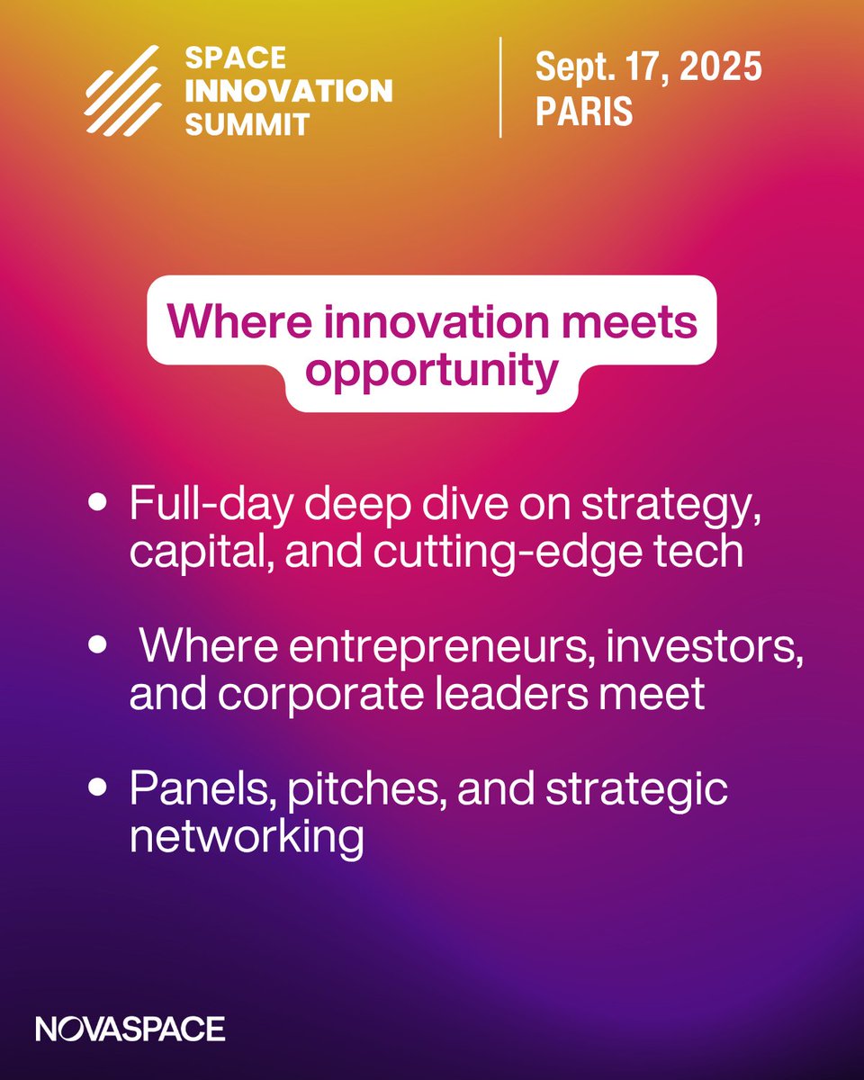 Novaspace Summits (@ns_summits) on Twitter photo If your're willing to shape what's next in space - business, innovation or defense - Paris is where you need to be this September!
๐ ๐ช๐ฆ๐๐ช & ๐ฆ๐๐ฆ๐ฆ | ๐ฆ๐ฒ๐ฝ๐๐ฒ๐บ๐ฏ๐ฒ๐ฟ ๐ฎ๐ฌ๐ฎ๐ฑ | ๐ฃ๐ฎ๐ฟ๐ถ๐
๐ซ Register now: wsbw.com/registration/?โฆ
#WSBW2025 #SDSS2025 If your're willing to shape what's next in space - business, innovation or defense - Paris is where you need to be this September!
๐ ๐ช๐ฆ๐๐ช & ๐ฆ๐๐ฆ๐ฆ | ๐ฆ๐ฒ๐ฝ๐๐ฒ๐บ๐ฏ๐ฒ๐ฟ ๐ฎ๐ฌ๐ฎ๐ฑ | ๐ฃ๐ฎ๐ฟ๐ถ๐
๐ซ Register now: wsbw.com/registration/?โฆ
#WSBW2025 #SDSS2025