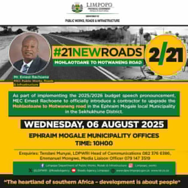 x² (@mfanolewastar) on Twitter photo It’s official! The second road construction project under the #21NewRoads rollout has landed in Ephraim Mogale Municipality. MEC Tony Rachoene is spearheading efforts to transform Limpopo’s road network—one municipality at a time. #TonyRachoene <a href="/LDPWRI/">Limpopo Department of Public Works, Roads & Infra</a> It’s official! The second road construction project under the #21NewRoads rollout has landed in Ephraim Mogale Municipality. MEC Tony Rachoene is spearheading efforts to transform Limpopo’s road network—one municipality at a time. #TonyRachoene <a href="/LDPWRI/">Limpopo Department of Public Works, Roads & Infra</a>