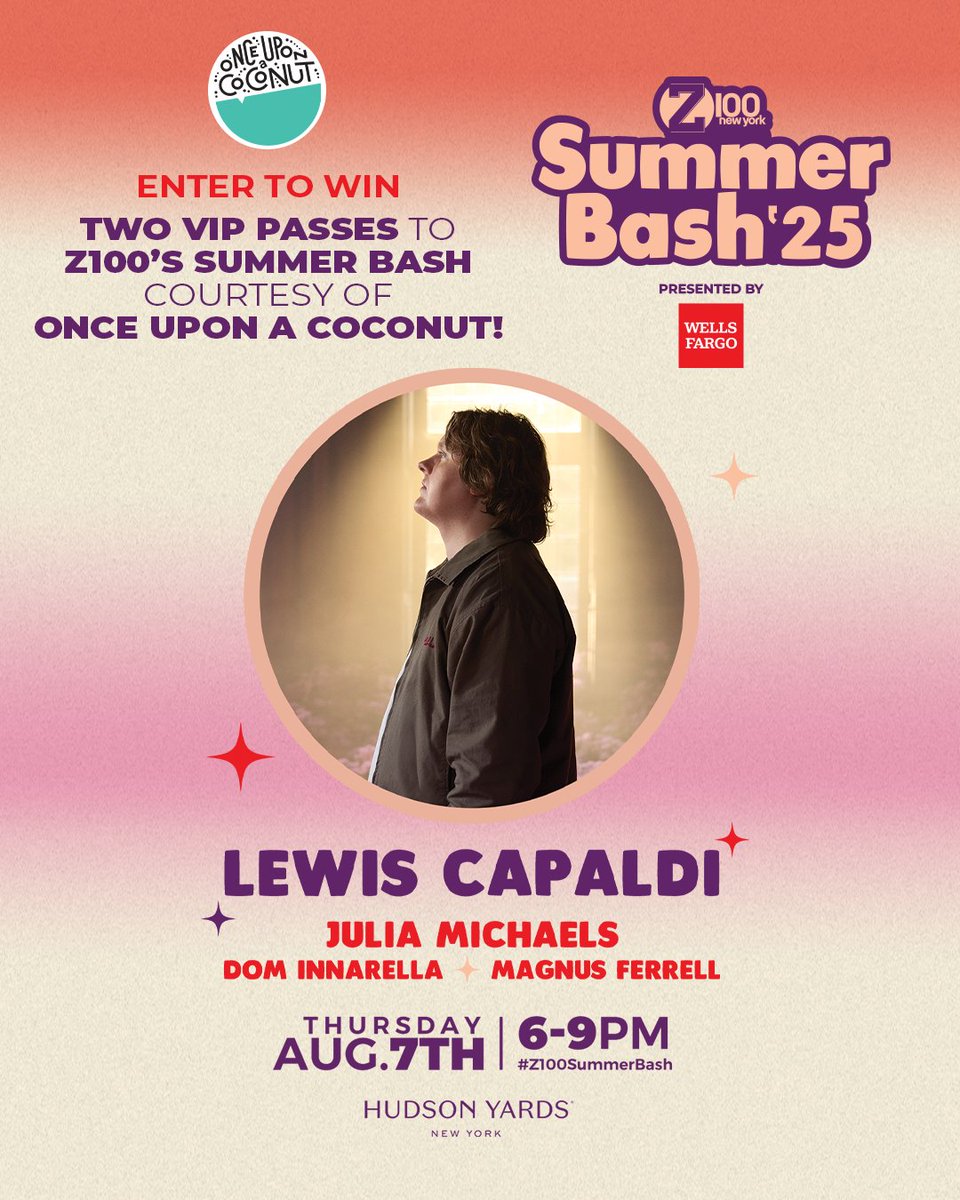 Enter for the chance to win two VIP Passes to our #Z100SummerBash courtesy of Once Upon A Coconut! 🥥✨ Stay Hydrated—Coconut Water with a Purpose!  tinyurl.com/mt85tvcy 

@XenSams <a href="/SkeeryJones/">Skeery Jones</a> @onceuponacoconut
