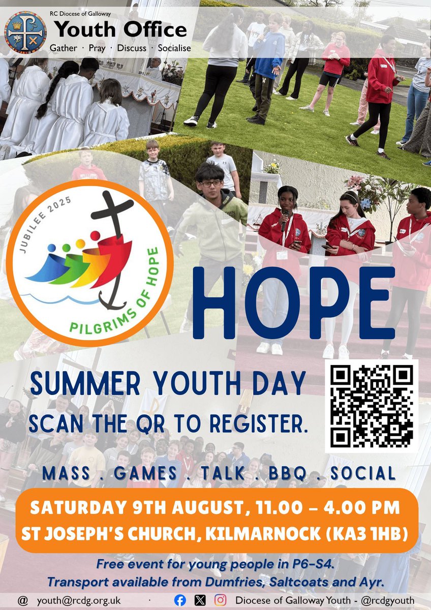 Are you in P6-S4 after the summer? Join our Youth Office team on Saturday for their Summer Youth Day, filled with games, activities, talks and prayer! It's on from 11.00 am - 4.00 pm in St Joseph's, Kilmarnock. The day is free, but please sign up here: buff.ly/gt9tIfX