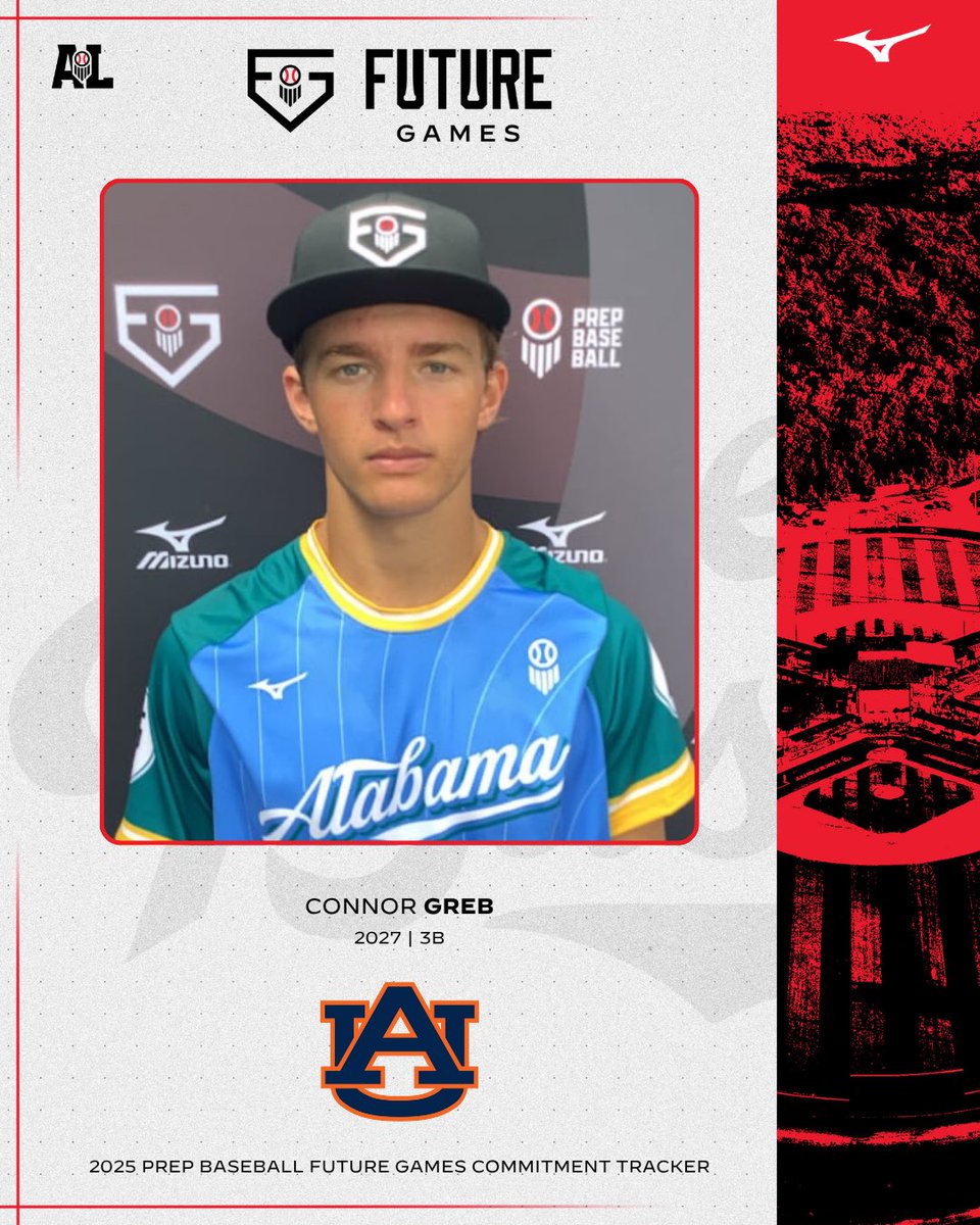 Prep Baseball Alabama (@prepbaseballal) on Twitter photo ‘27 3B Connor Greb (<a href="/Connor_Greb_3/">Connor Greb</a>; @SPJagBaseball) has committed to <a href="/AuburnBaseball/">Auburn Baseball</a>.
The 3rd member from #TeamAlabama to commit from the 2025 @PrepBaseball Future Games. #PBFG25
📋 2027 BOARD: loom.ly/Y523YRQ
👤 PROFILE: tinyurl.com/44h74dn6 ‘27 3B Connor Greb (<a href="/Connor_Greb_3/">Connor Greb</a>; @SPJagBaseball) has committed to <a href="/AuburnBaseball/">Auburn Baseball</a>.
The 3rd member from #TeamAlabama to commit from the 2025 @PrepBaseball Future Games. #PBFG25
📋 2027 BOARD: loom.ly/Y523YRQ
👤 PROFILE: tinyurl.com/44h74dn6