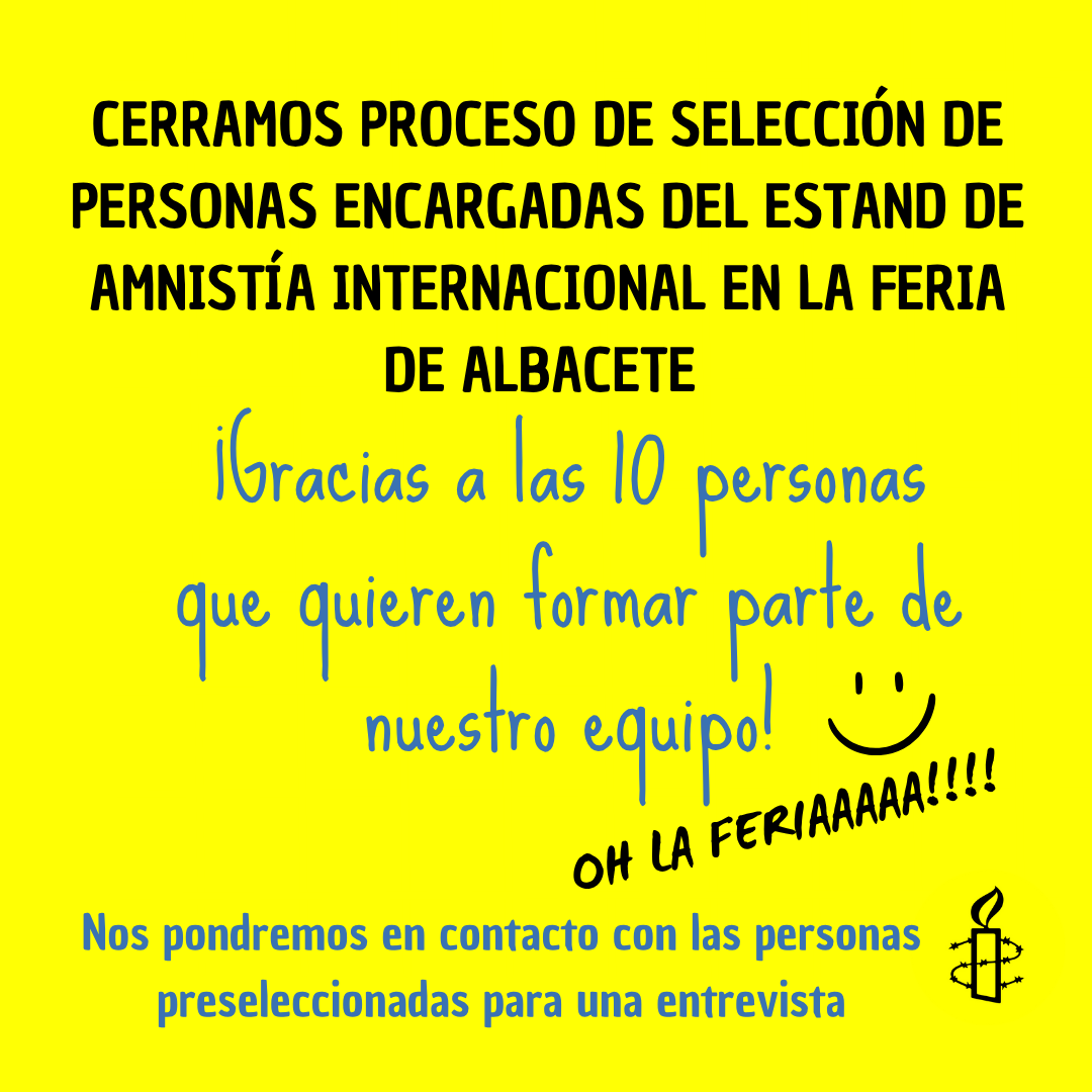¡Ya queda menos! Gracias a las personas que han enviado su CV para trabajar en nuestro estand está feria.  #FeriaDeAlbacete2025  Por una feria en la que se defienden los derechos humanos.💪💛