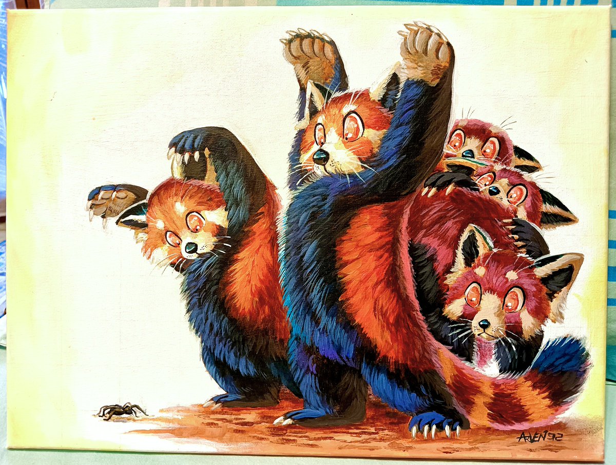 "WAAAH!" Acrylic on canvas, 30x40cm. I'll be bringing this one to Eurofurence! 😁 I had lots of fun working on this and can't wait to show you the original piece at the con! 😍
Also I have a few open P@tr/e0n slots for artworks, if you are interested 👀 (bio) they go pretty fast!