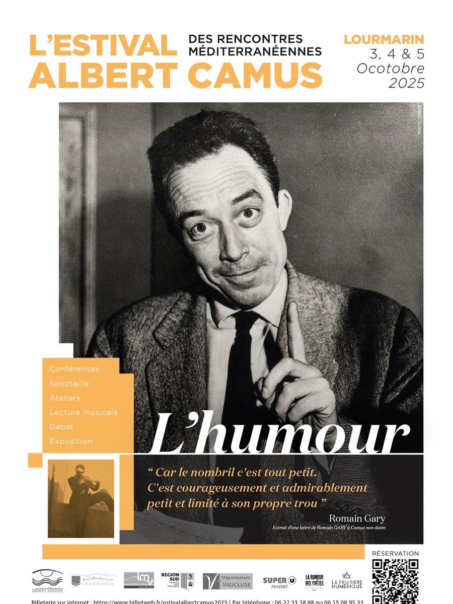 À vos agendas pour les rencontres méditerranéennes Albert Camus qui mettent à l’honneur l’humour d’Albert Camus les 3, 4 et 5 octobre à Lourmarin ! 
Réservation  albertcamus.com