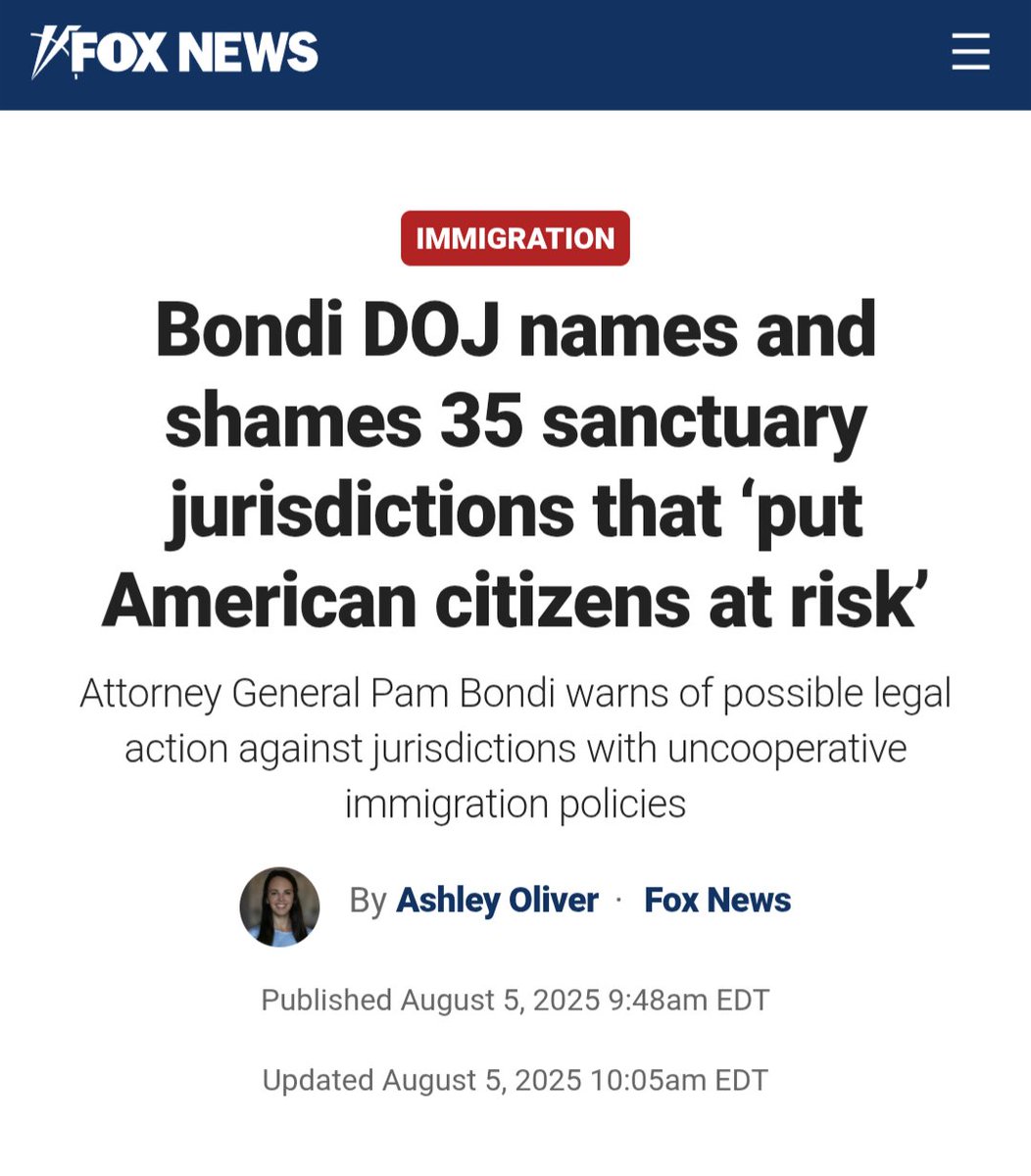 The Department of Justice identified nearly three dozen cities and states across the country on Tuesday that it said were sanctuaries for illegal immigrants and warned that it planned to take legal action against more of those jurisdictions.

Attorney General Pam Bondi said in a
