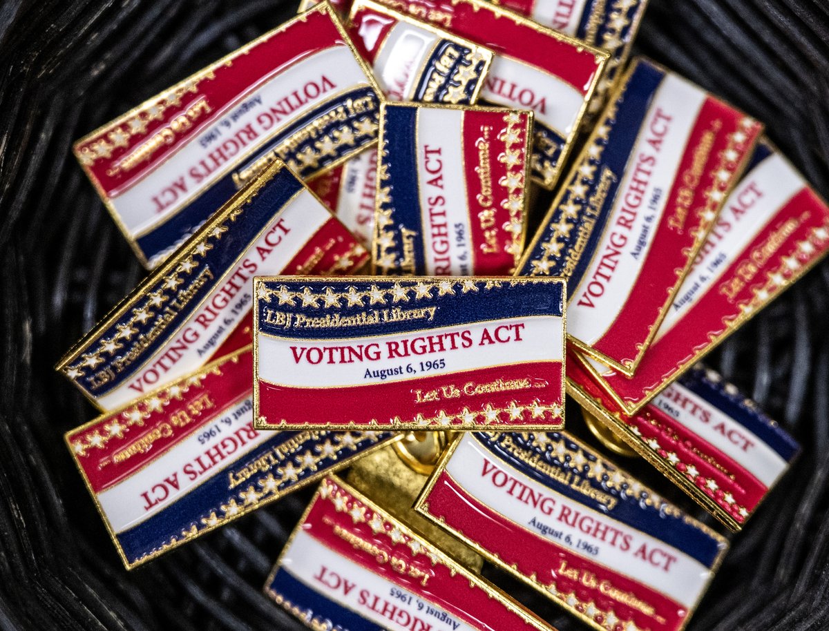 Don't forget to stop by the #LBJLibrary tomorrow, Wednesday, August 6, to commemorate the 60th anniversary of the #VotingRightsAct of 1965!

As a tribute, we're giving away FREE limited-edition pins with each paid admission, while supplies last.

✍️ lbjlibrary.org/visit