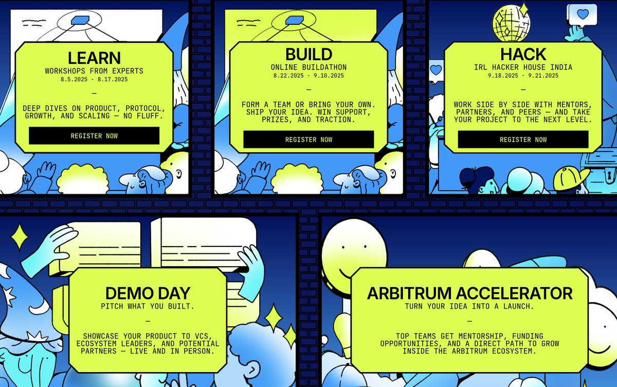 A full fledged Builder Experience by <a href="/arbitrum/">Arbitrum</a> is here and here's all that the India version includes👇

Open House isn’t just one event. It’s a multi-stage pipeline for devs, founders, and communities who want to build onchain and go big!

1. Open House Learn (Aug 5th - 17th)
A
