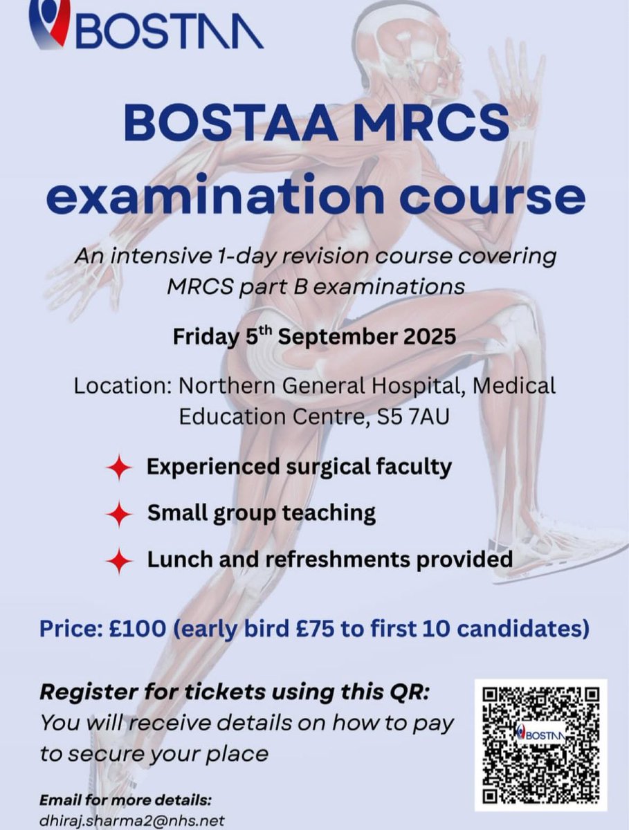 BOSTAA (@bostaa_uk) on Twitter photo Just one month to go until the MRCS Examination Course begins!
Get ready to sharpen your surgical knowledge and refine your exam for the MRCS exam. Secure your spot now. spaces are filling fast! #MRCS #SurgicalTraining #MedEd <a href="/BritOrthopaedic/">BOA</a> <a href="/bota_uk/">BOTA</a> <a href="/RCSnews/">The Royal College of Surgeons of England</a> <a href="/OrthoDiversity/">International Orthopaedic Diversity Alliance</a> Just one month to go until the MRCS Examination Course begins!
Get ready to sharpen your surgical knowledge and refine your exam for the MRCS exam. Secure your spot now. spaces are filling fast! #MRCS #SurgicalTraining #MedEd <a href="/BritOrthopaedic/">BOA</a> <a href="/bota_uk/">BOTA</a> <a href="/RCSnews/">The Royal College of Surgeons of England</a> <a href="/OrthoDiversity/">International Orthopaedic Diversity Alliance</a>
